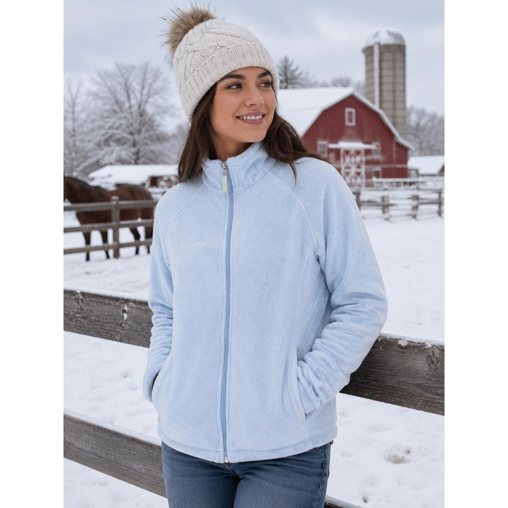Columbia Fleece Jacket Womens S Blue Full Zip Mock Neck Raglan Outdoor